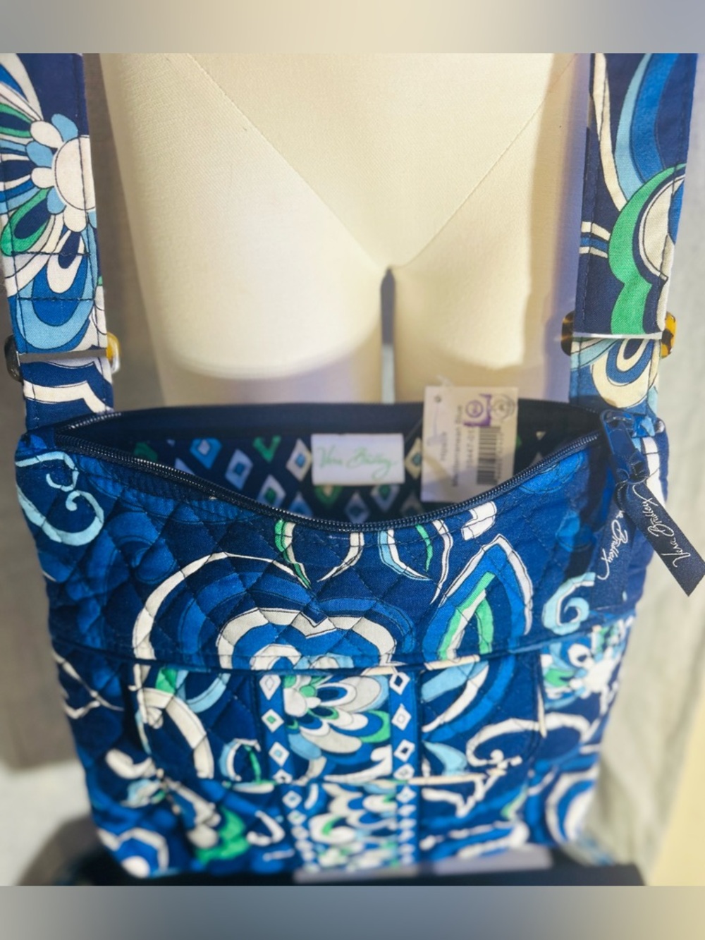 Vera Bradley Navy Blue & Green Quilted Floral Crossbody New with Tags! Free bag